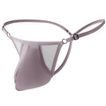 Men's ice silk T-back panties in geometric pattern with thin straps and adjustable waistband