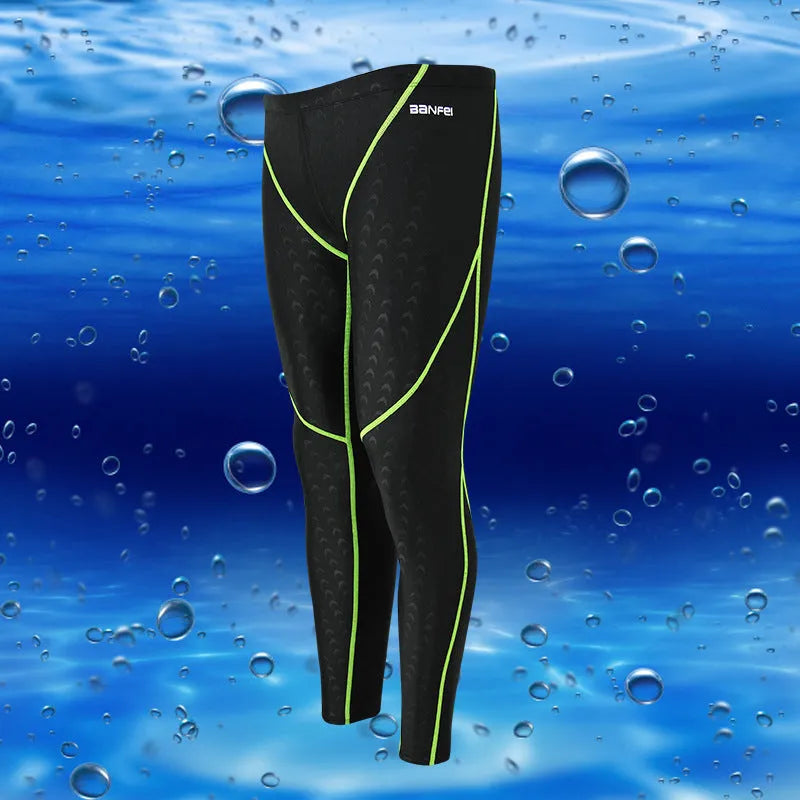 Men's black and green line nylon cropped swimming trunks with brief style for sports and fitness