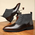 Men's brown retro formal shoes with side zipper and square toe on a rubber sole.