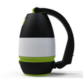 Black Green multifunctional LED camping lamp with USB port, shown in folded position.