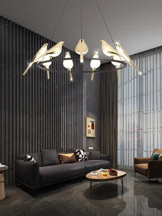 Modern adjustable height ceiling lamp with aluminum alloy body and iron chandelier frame