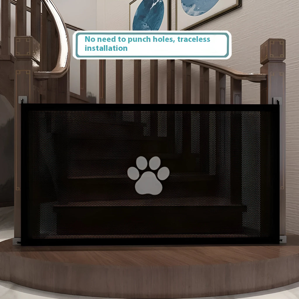 Portable folding dog barrier net fence with plastic rods in pet doorsill design