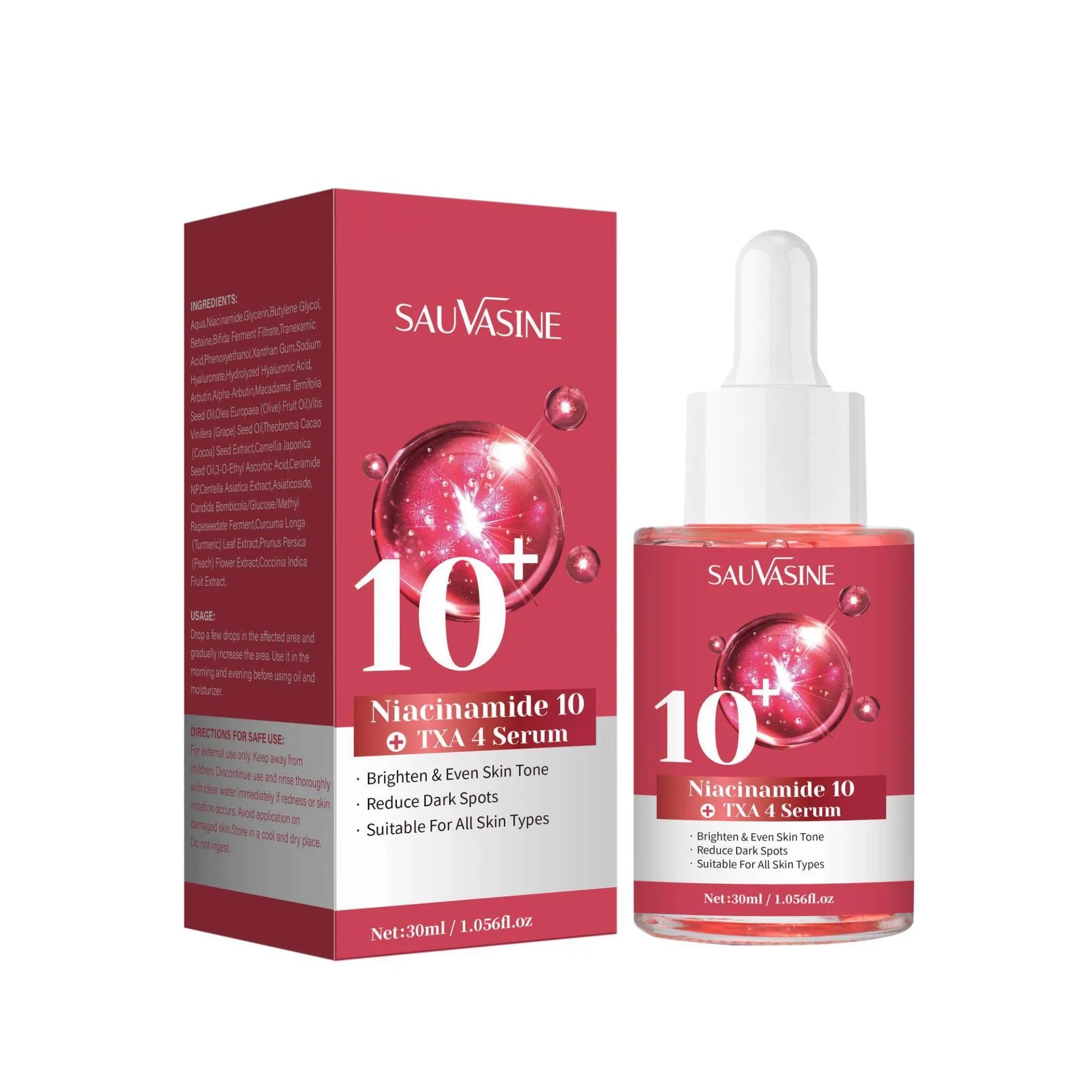 30ml bottle of Niacinamide 10% and Tranexamic Acid 4% brightening facial serum