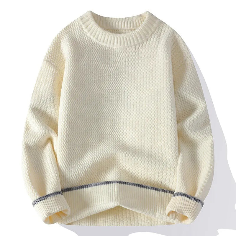 Men's loose fit round neck sweater in polyester blend fabric