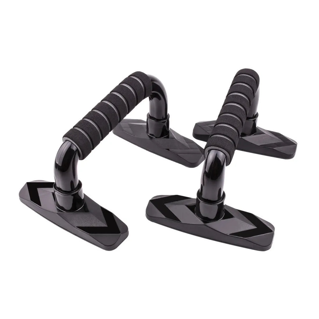 Set of two I-shaped push up bars with PP sponge grip, shown in blue colour.
