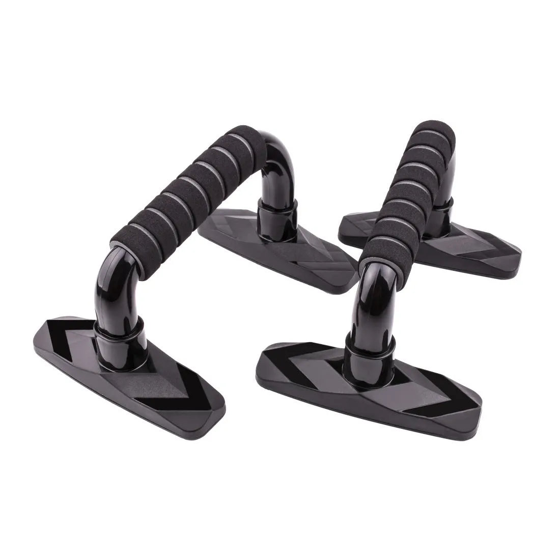 Set of two I-shaped push up bars with PP sponge grip, shown in blue colour.