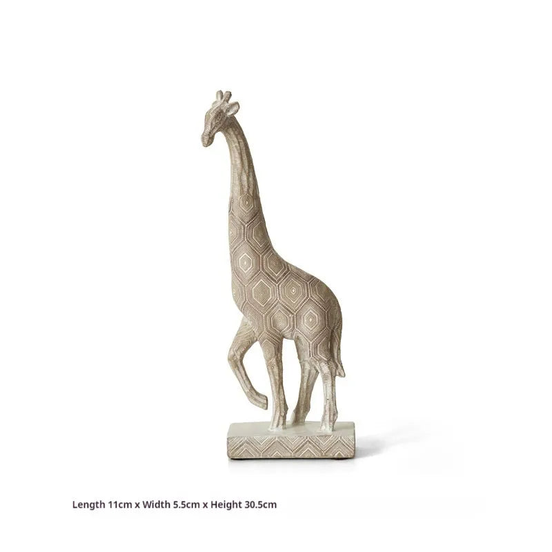 Wood colour European style giraffe resin ornament for home decor, 30.5cm tall.
