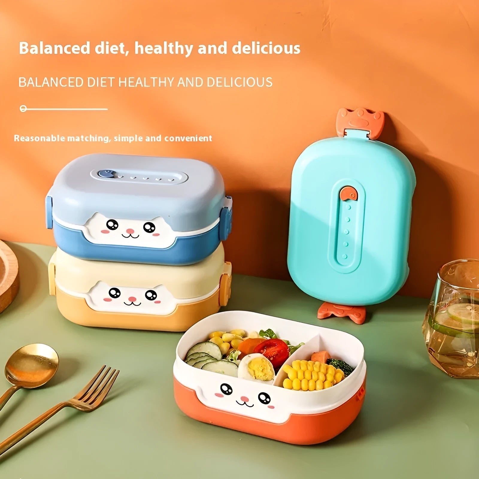 Square divided lunch box with microwave-safe plastic in multiple colour options