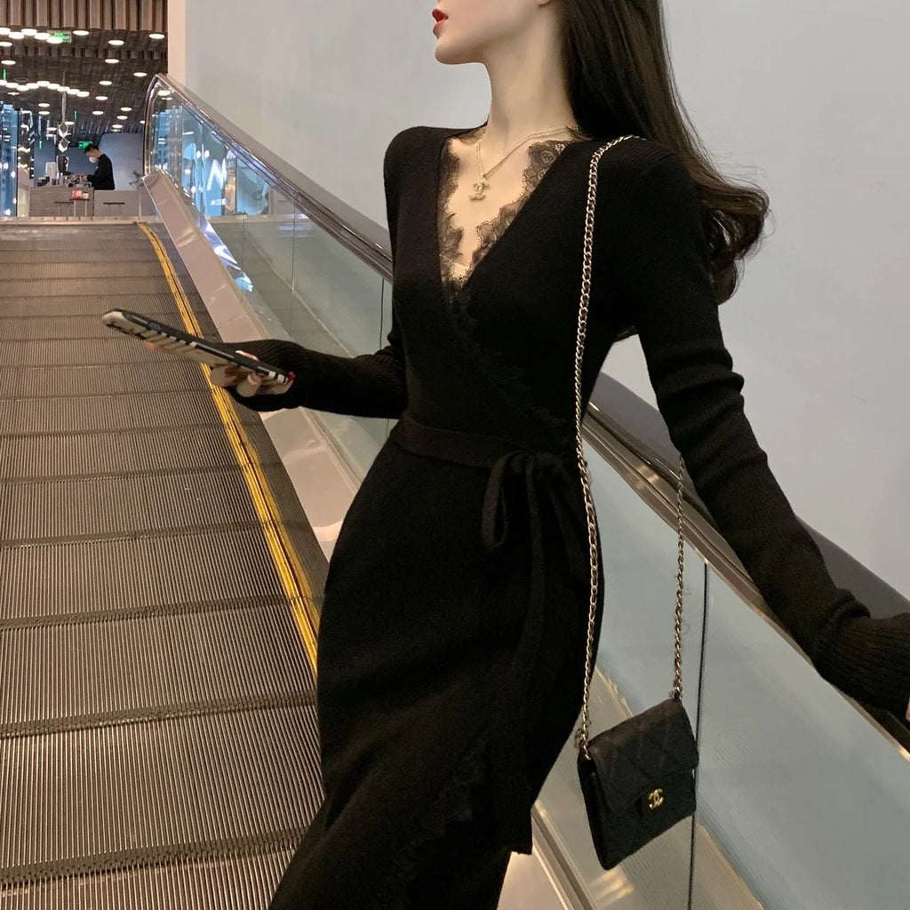 Black women's slim fit polyester skirt with princess dress style