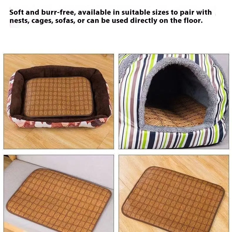 Brown woven rattan fibre dog cooling mat for summer use