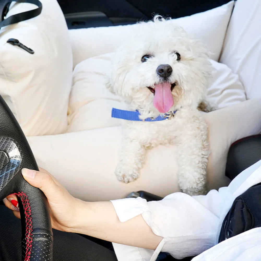 Pet car carrier in light grey with waterproof fabric and PP cotton cushion, 60x50x55cm