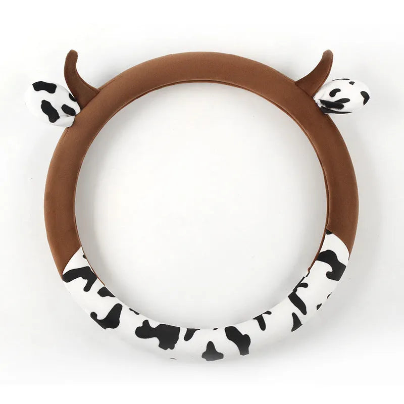 Short plush automotive steering wheel cover in 38cm size with protective handle