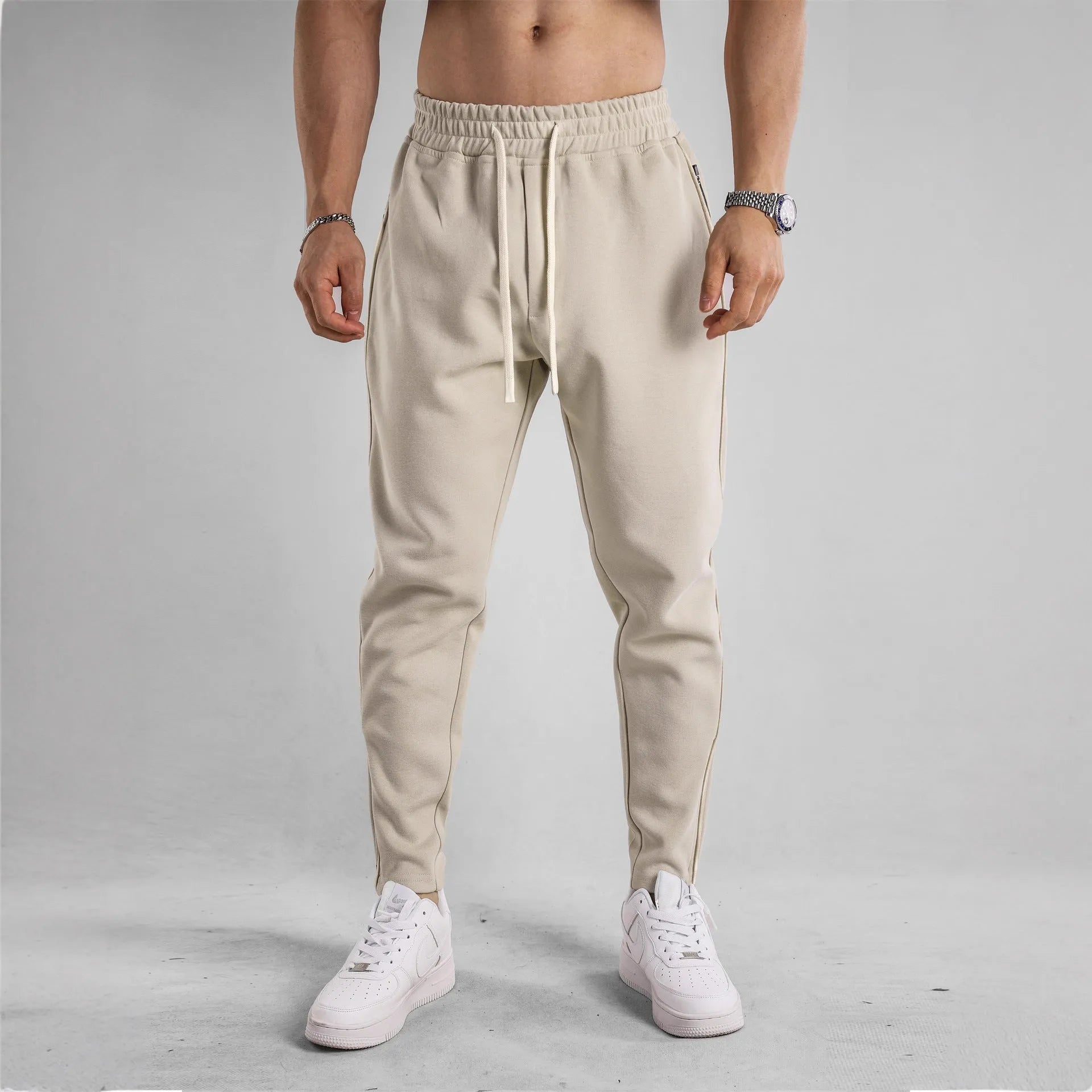 Men's cotton outdoor workout pants in sapphire blue, spring autumn running trousers
