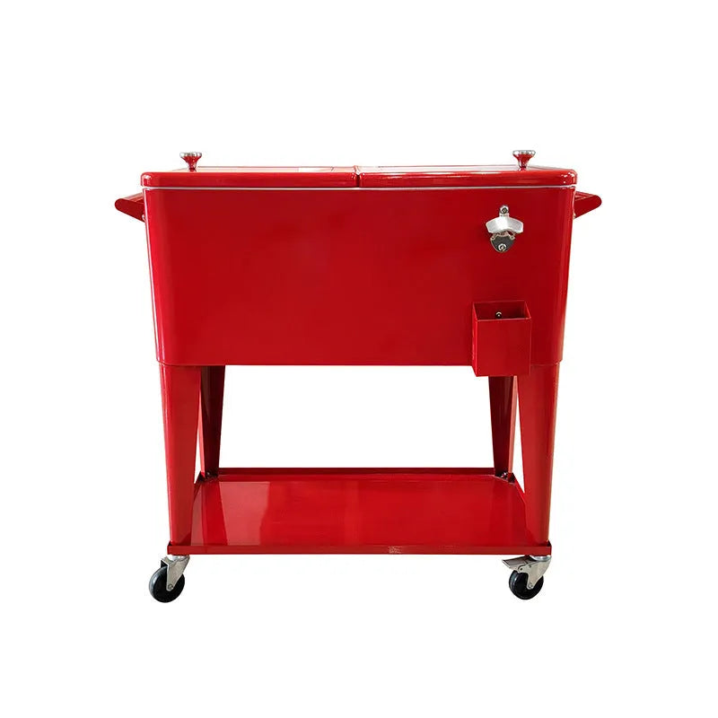 Red insulated trolley with iron frame and 750 capacity for outdoor cooling