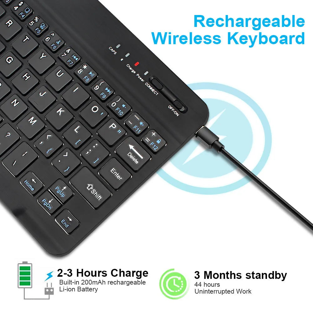 Mini Bluetooth wireless keyboard in black or white for tablets up to 10 inches