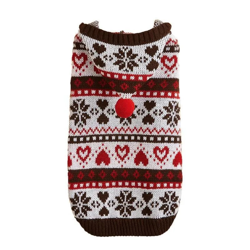 Acrylic dog sweater with snowflake pattern and love stripe camouflage design
