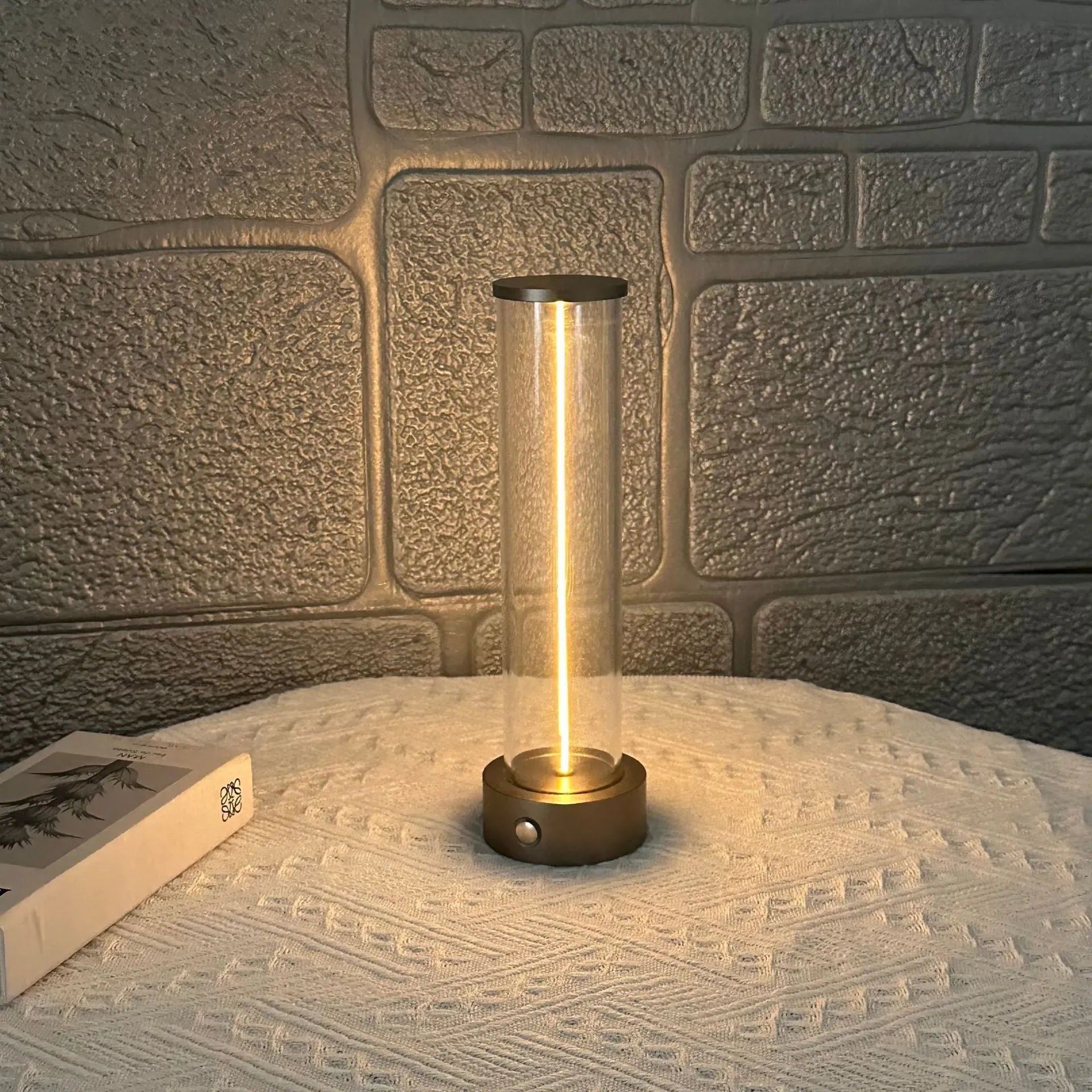 Modern glass LED night light with magnetic base and USB charging cable
