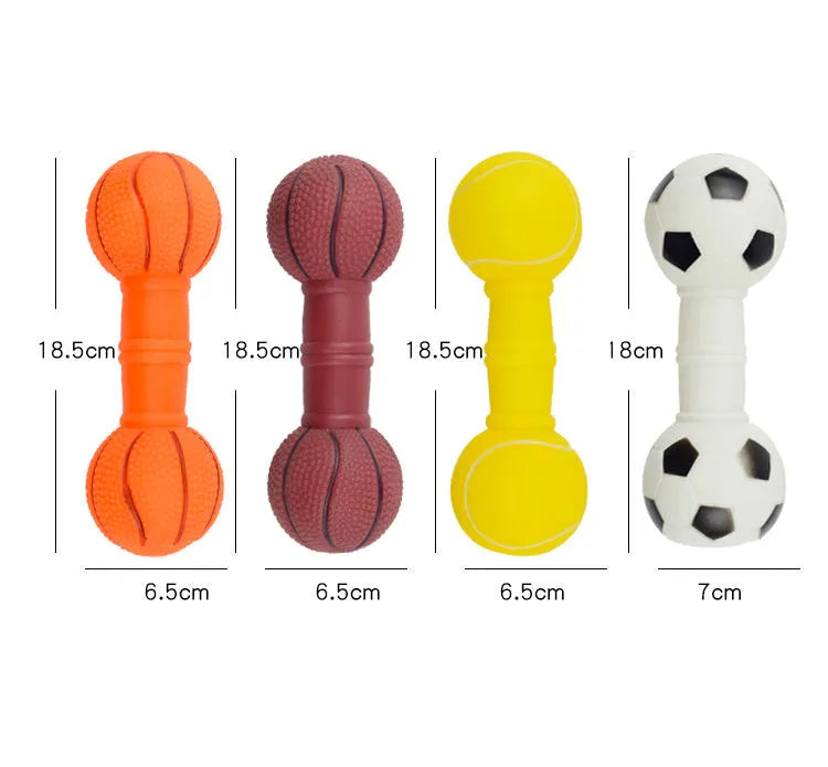 PVC football dumbbell shaped squeaky chew toy for dogs in assorted colours