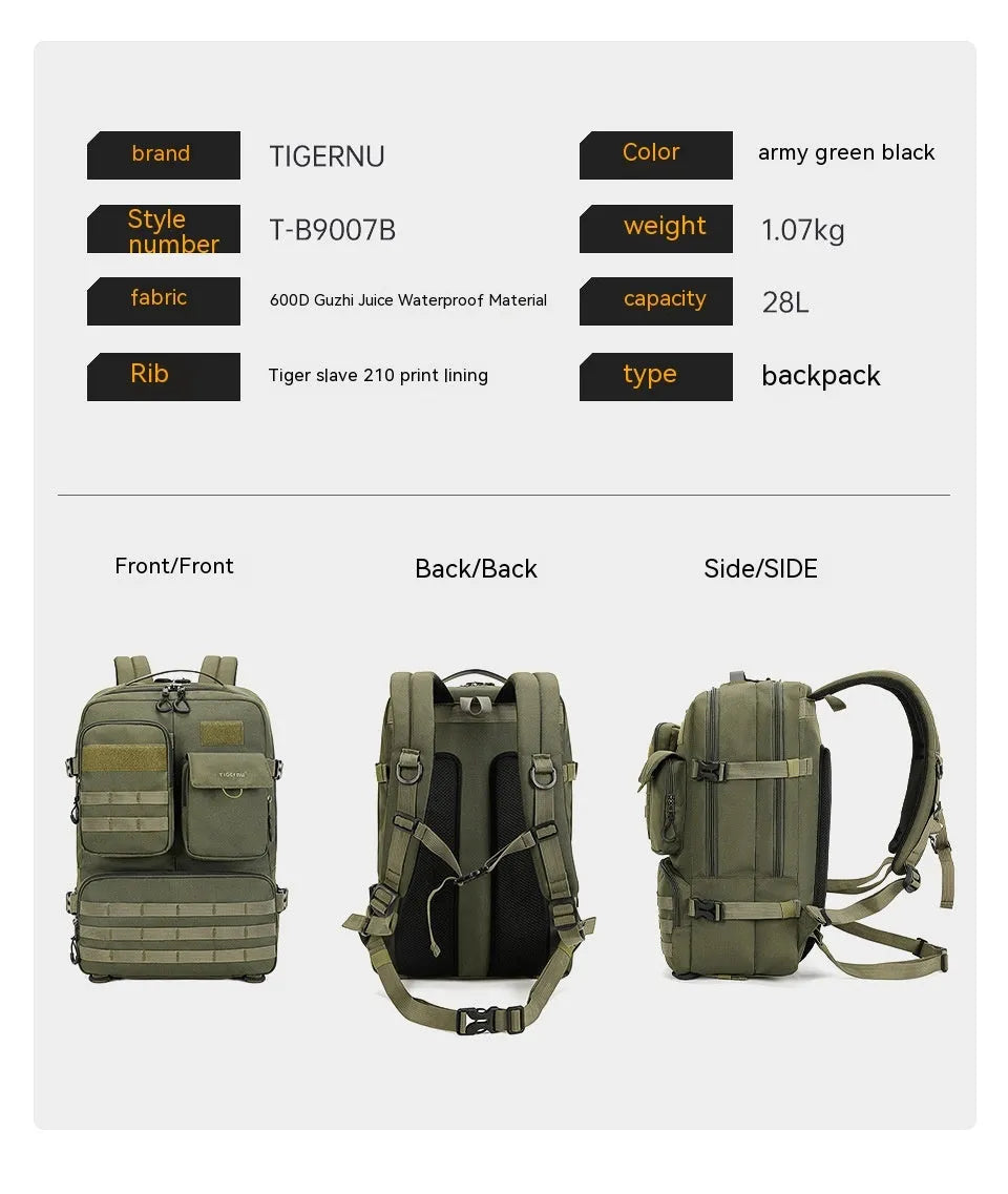 17 inch tactical backpack in Army Green, showing main compartment and straps