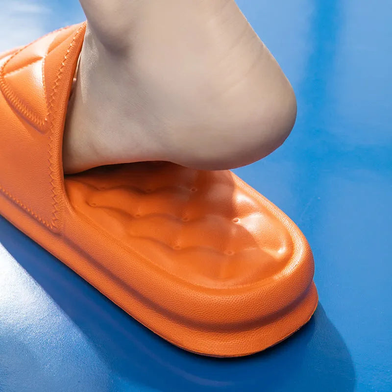 EVA bathroom sandals with thicker sole showing non-slip pattern and available colour options