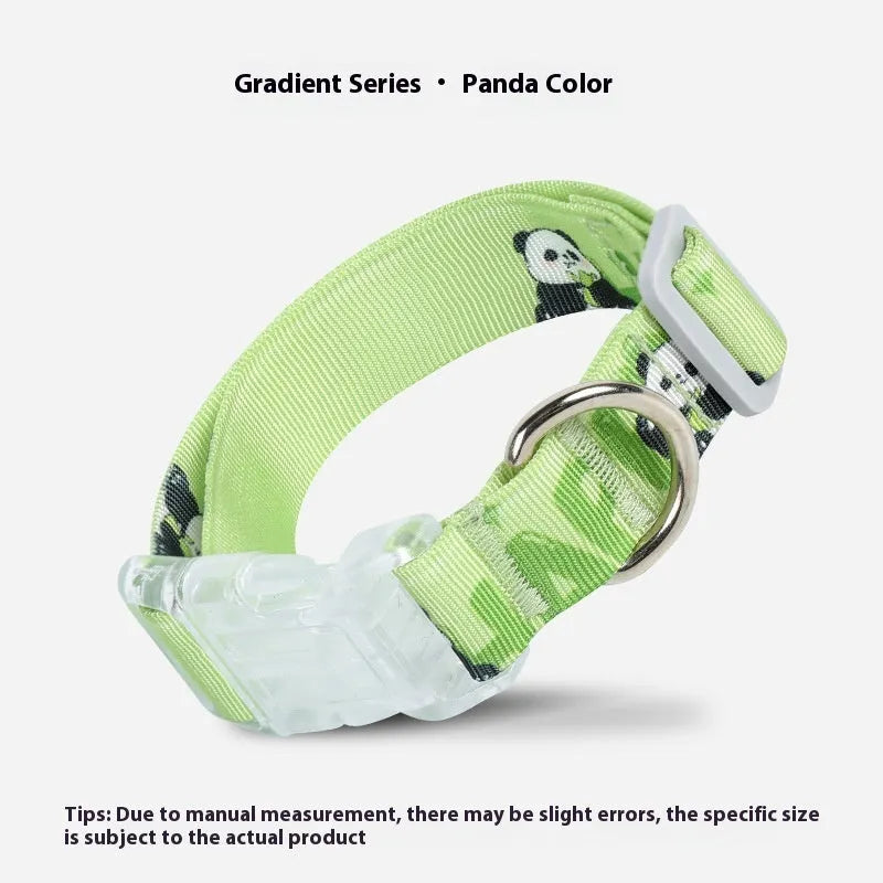 Adjustable nylon dog collar with cartoon gradient pattern in Panda Green, shown in S, M, L sizes