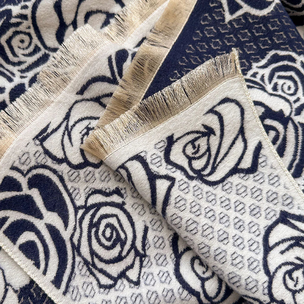 Imitation cashmere winter scarf with tassels in black blue grey or khaki colours