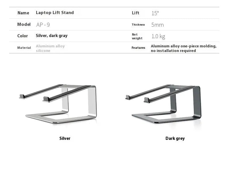 Black aluminium alloy laptop stand with open-frame design measuring 29.9cm wide on wooden desk