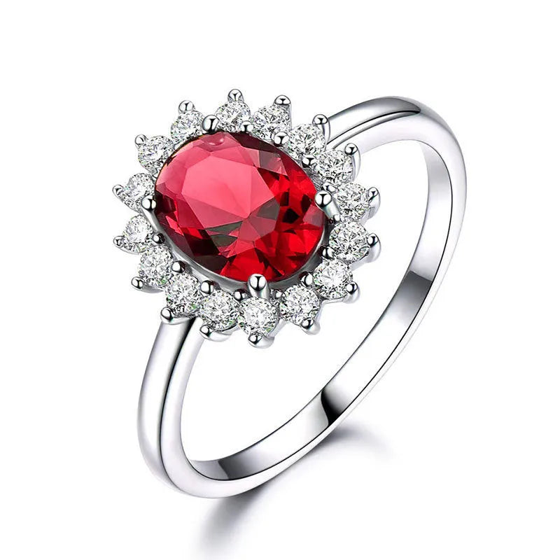 Women's floral copper ring with zirconium stones in green, blue, or red on a size 6-10 finger.