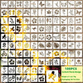700-piece milky white PET film spray painting stencil set with seven design categories including animals, Hawaiian patterns, and letters