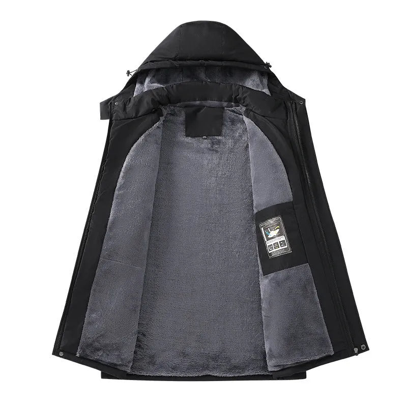 Men's plus size waterproof hooded coat in army green, black, dark grey or white colours