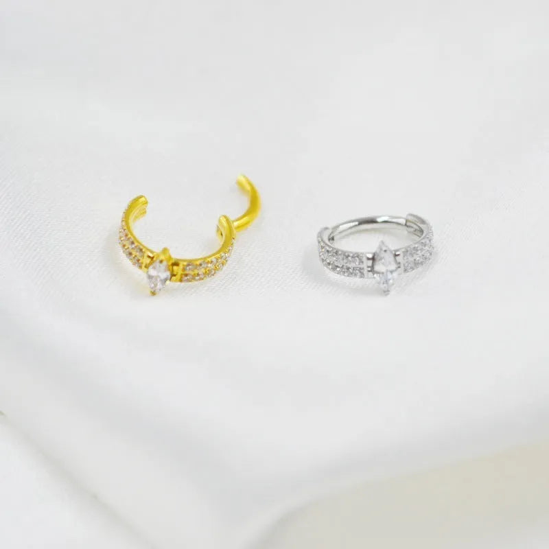 Gold and silver titanium steel heart-shaped zircon earrings for women, 1.2mm by 8mm