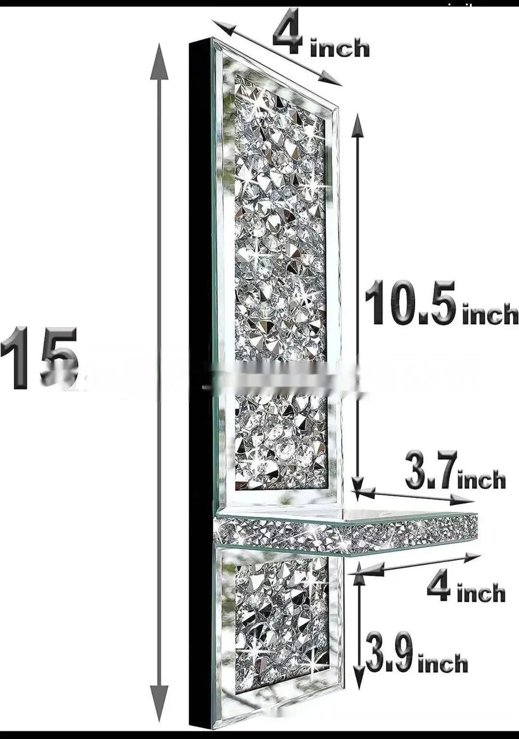 Pair of tall silver mirror glass wall-hanging candle holders with modern crystal design.
