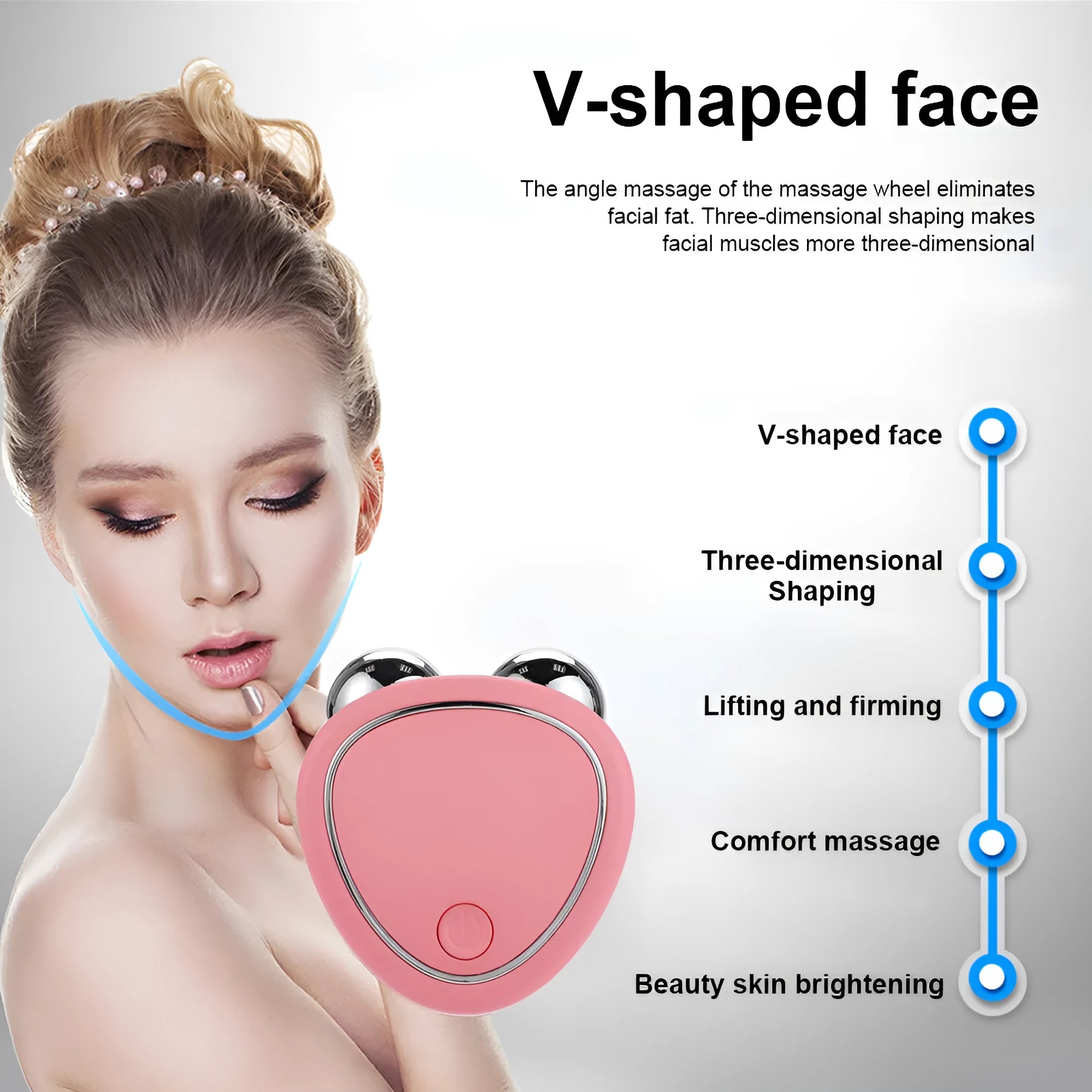 Micro-current beauty instrument in pink with control buttons and compact handheld design