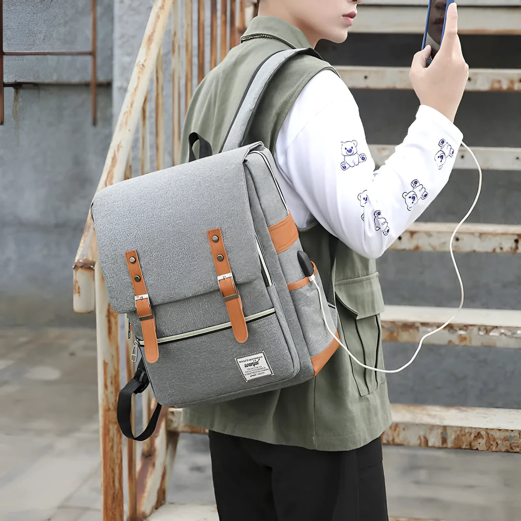 Three-piece waterproof Oxford cloth business backpack in black with curved shoulder straps