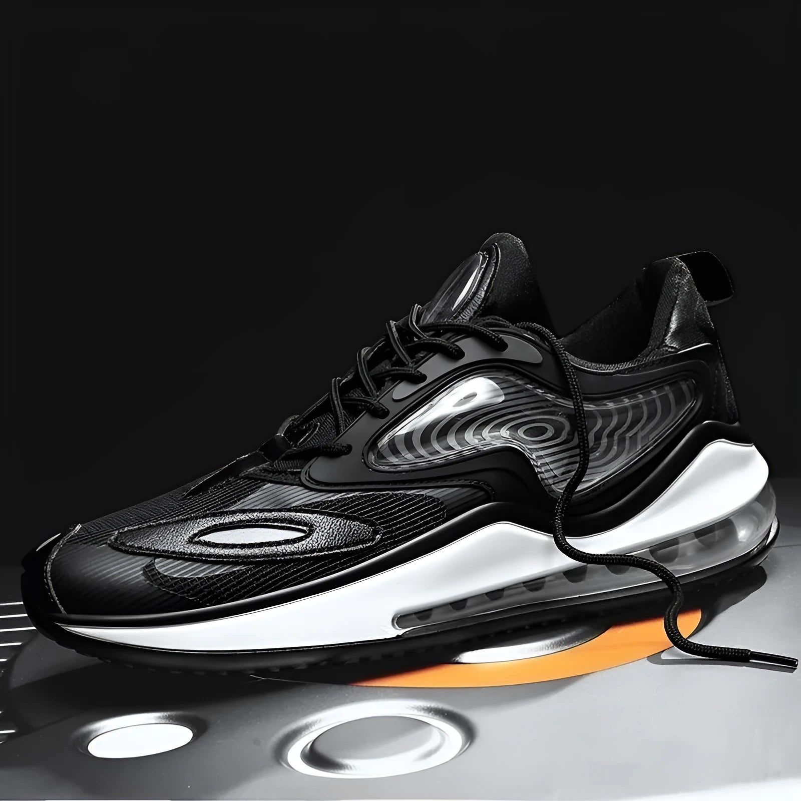 Men's casual summer air cushion shoes in space black colour with height increasing design