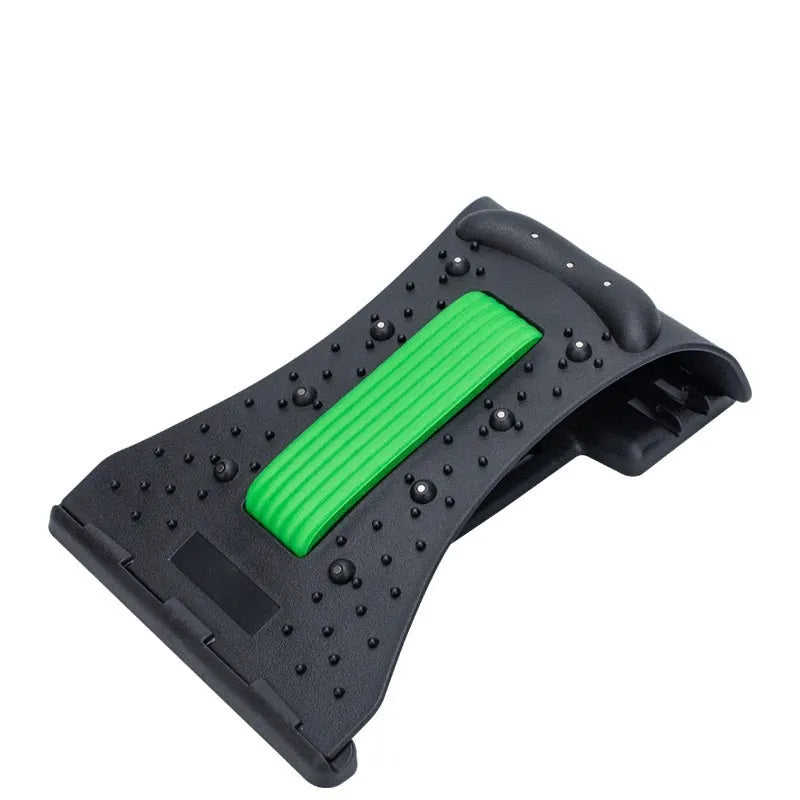 Blue black arc-shaped cervical spine stretcher with acupuncture massage points and magnet therapy for neck and waist relief