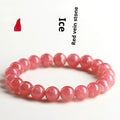 Women's geometric crystal bracelet with rhodochrosite stone and longevity lock in natural red patterns