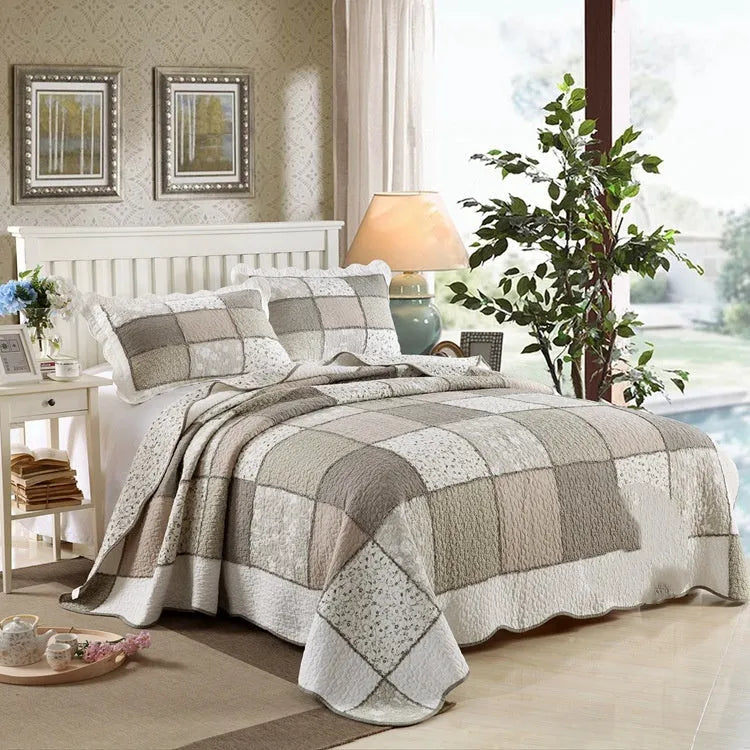 Pure cotton quilted bedspread three-piece set with non-slip texture in Korean style