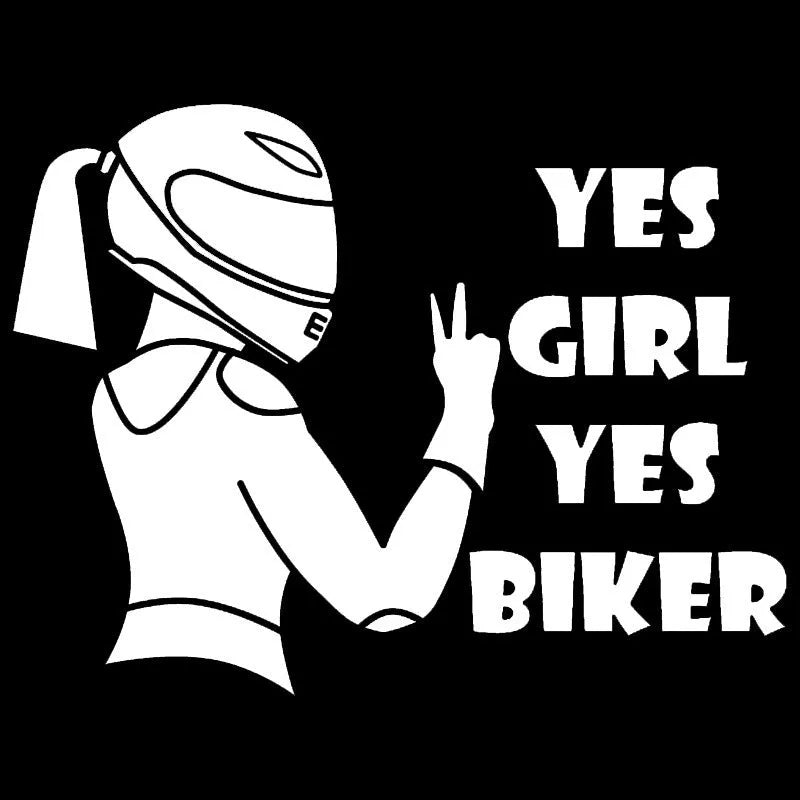 Cool girl rider waterproof car sticker with motorcycle theme, 16cm by 15cm PET vinyl