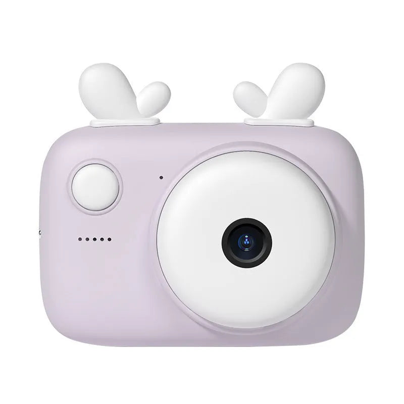 Macaron Mini SLR kids camera in green, pink, purple, or red, showing dual lenses and a 2.4-inch screen.