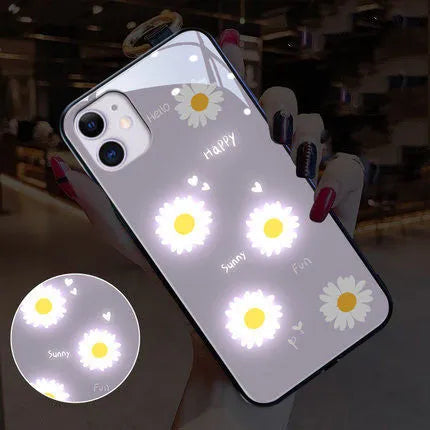 Luminous voice-activated iPhone case with painted daisy designs and colour-changing lights