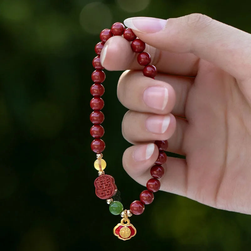 Happy Eyebrow Bracelet with emperor sandstone beads and fu character in New Chinese Style
