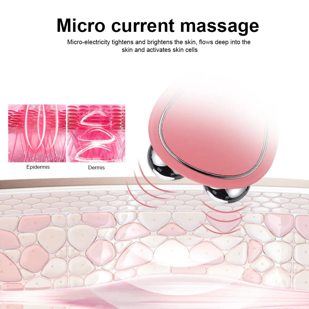 Micro-current beauty instrument in pink with control buttons and compact handheld design