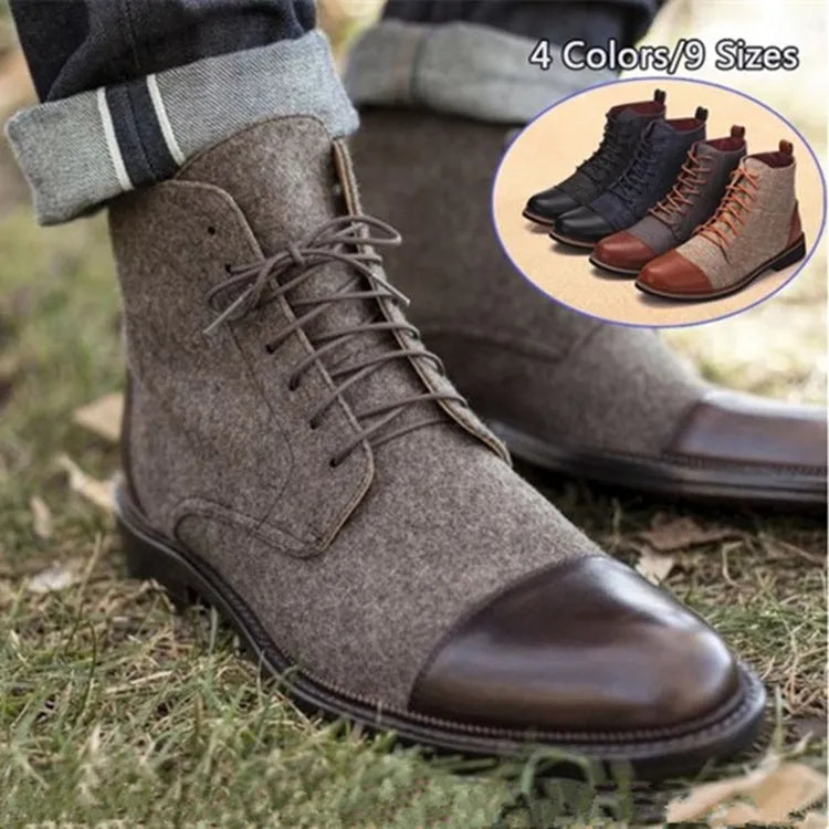 Men's black leather motorcycle boots with silver belt buckle detailing on rugged rubber soles