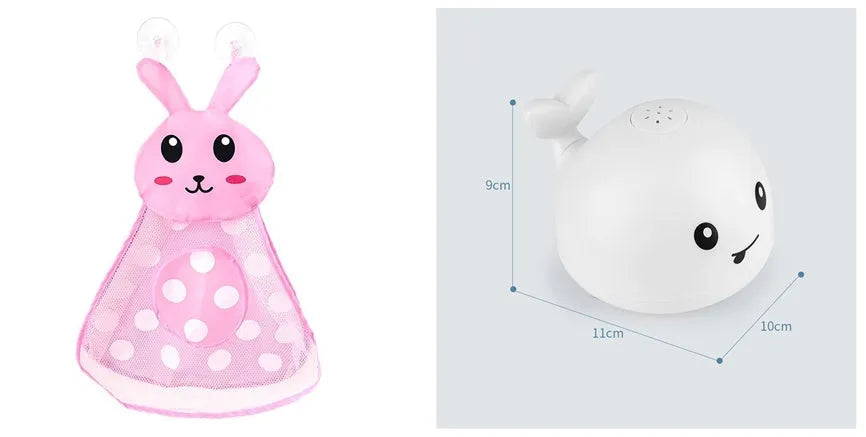 Electric whale bath toy with automatic water spray and flashing lights on a base