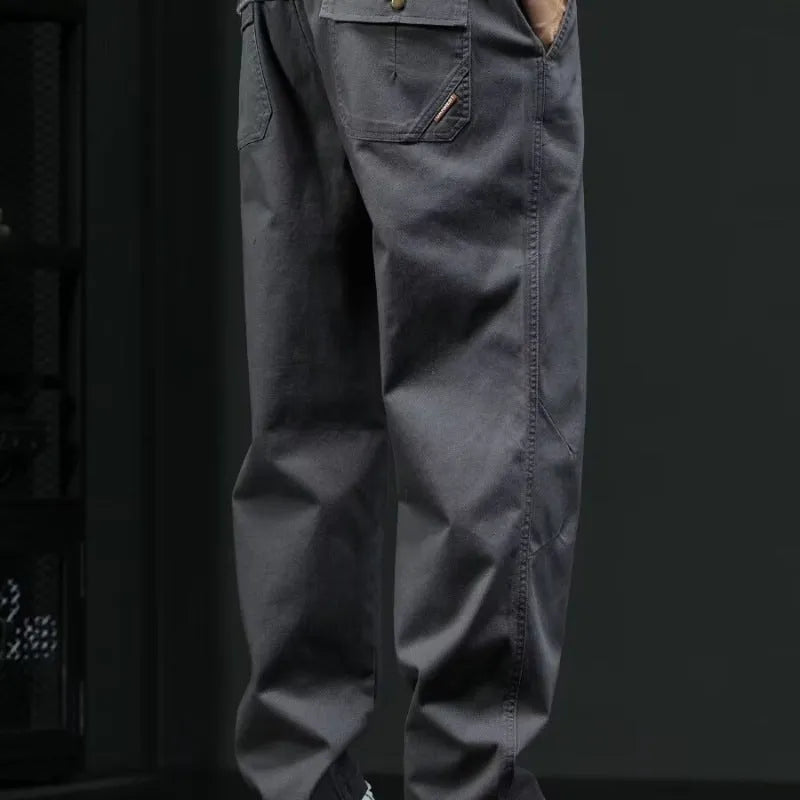 American style loose straight casual cotton trousers for men in black, mid waist, size M to 3XL