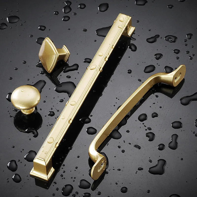 Gold T-shaped aluminium alloy cabinet handle for single hole mounting