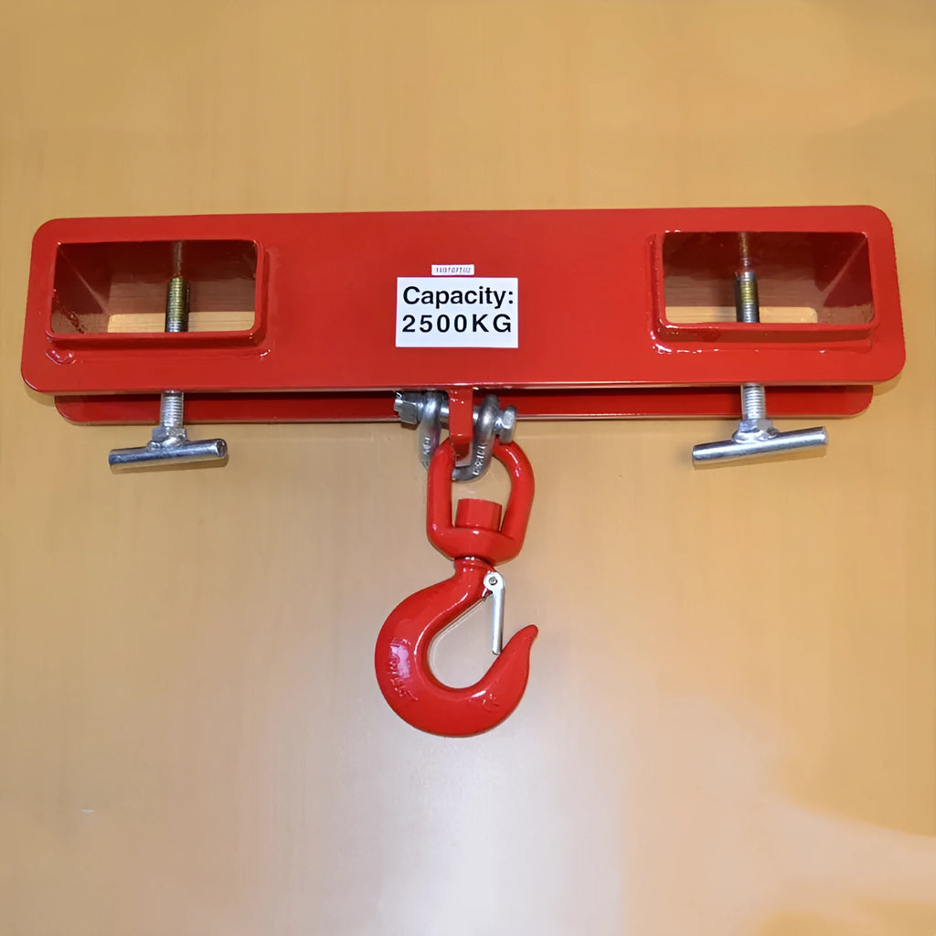 Iron forklift crane hook with rotatable drum and safety lock for converting forklifts to mobile cranes