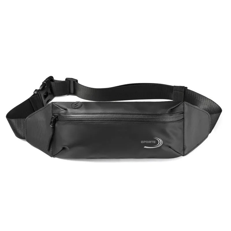 Men's blue waterproof polyester sports waist bag with adjustable strap.