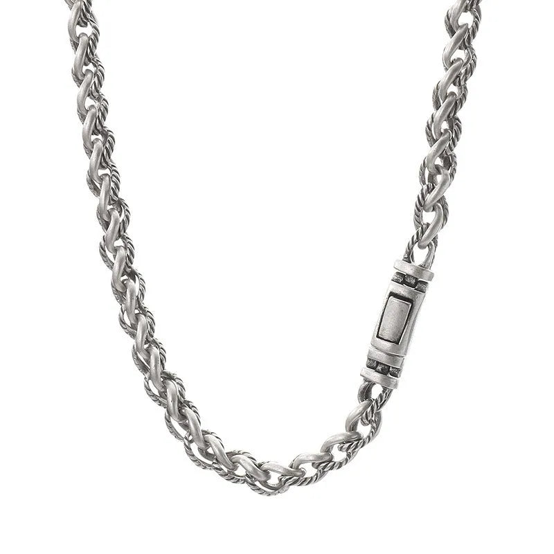 Men's titanium steel keel chain necklace with geometric pendant and large hemp flower links